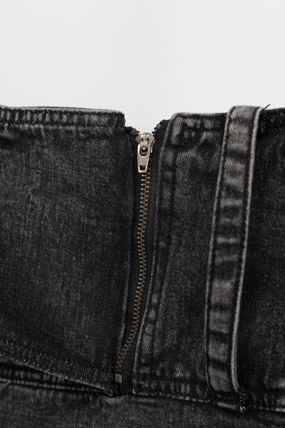 Washed Denim Flared Skirt .