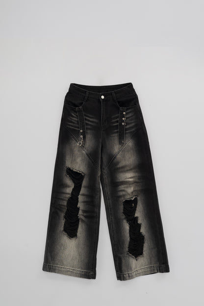 Washed Ripped Baggy Jeans .