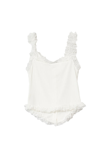 Ruffles Cami Top - WHITE .
