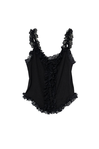 Ruffles Cami Top - BLACK .