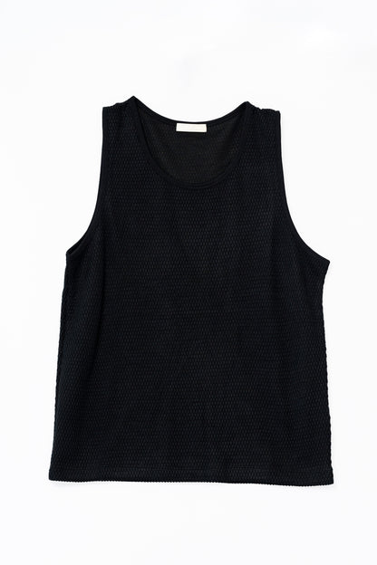 Knitted Sleeveless Tank Top - BLACK .