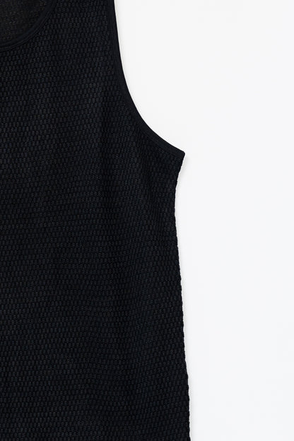 Knitted Sleeveless Tank Top - BLACK .