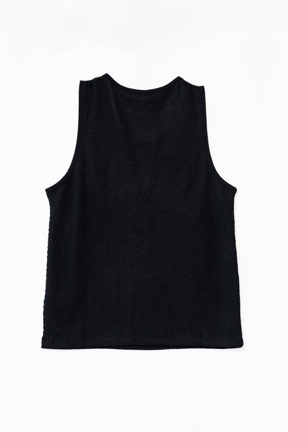 Knitted Sleeveless Tank Top - BLACK .