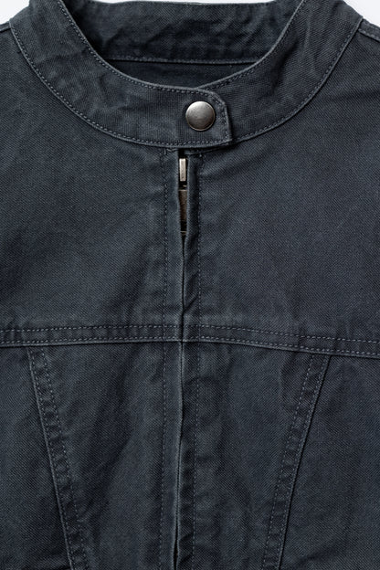 Washed Boxy Fit Jacket with Pouch - GREY .