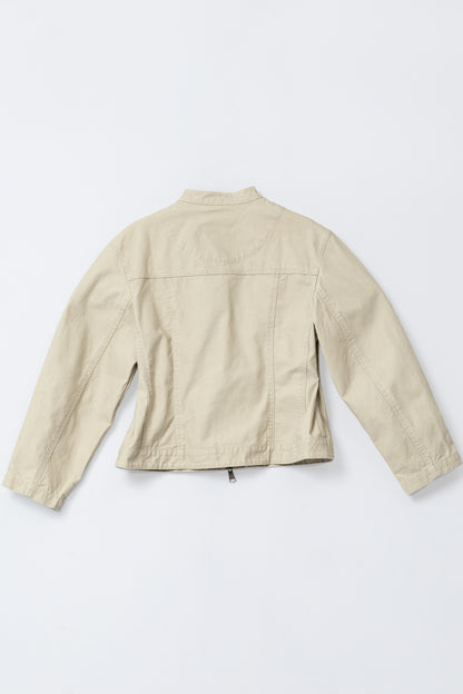 Washed Boxy Fit Jacket with Pouch - BEIGE .