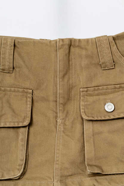 Cargo Mini Jean Skirt - KHAKI .