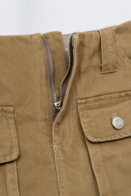 Cargo Mini Jean Skirt - KHAKI .