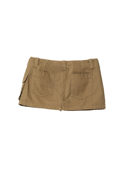 Cargo Mini Jean Skirt - KHAKI .