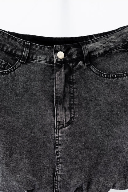 Bubble Hem Jean Skirt .