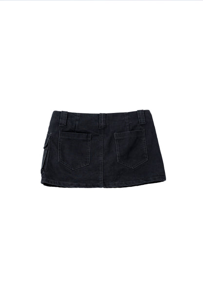 Cargo Mini Jean Skirt - GREY .