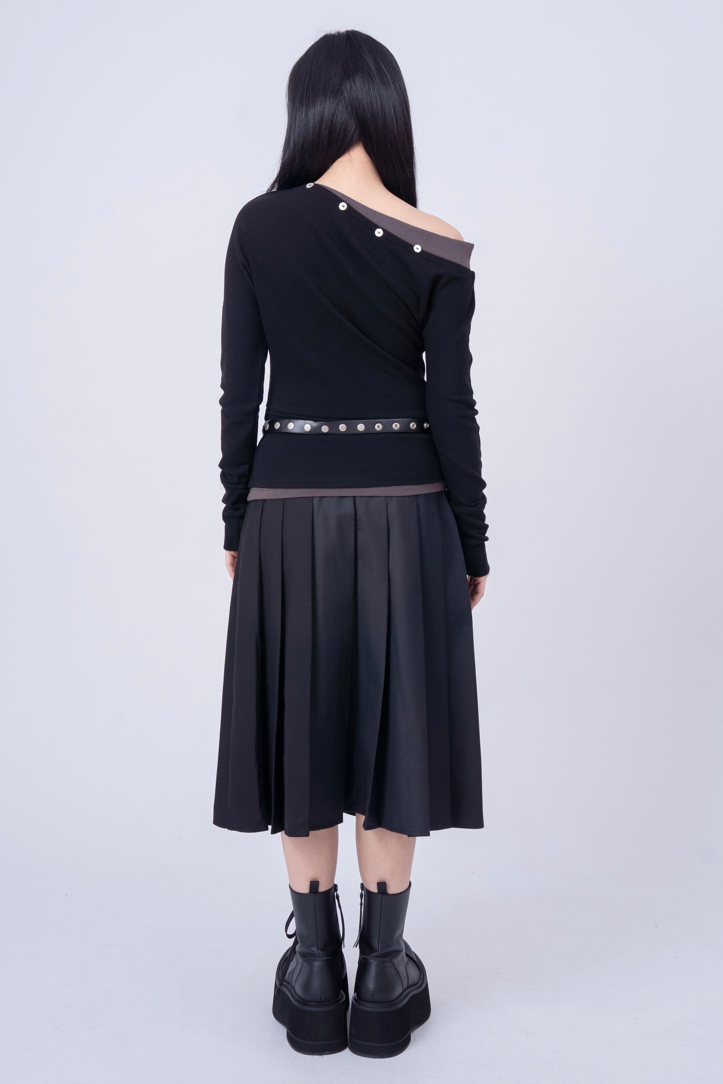 Asymmetric-Shoulder Long Sleeve Top .