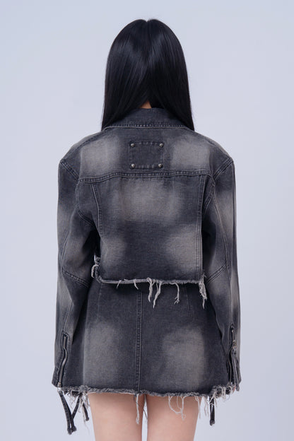 Washed Denim Jacket with Multi Pockets .