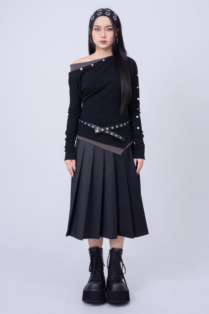 Asymmetric-Shoulder Long Sleeve Top .