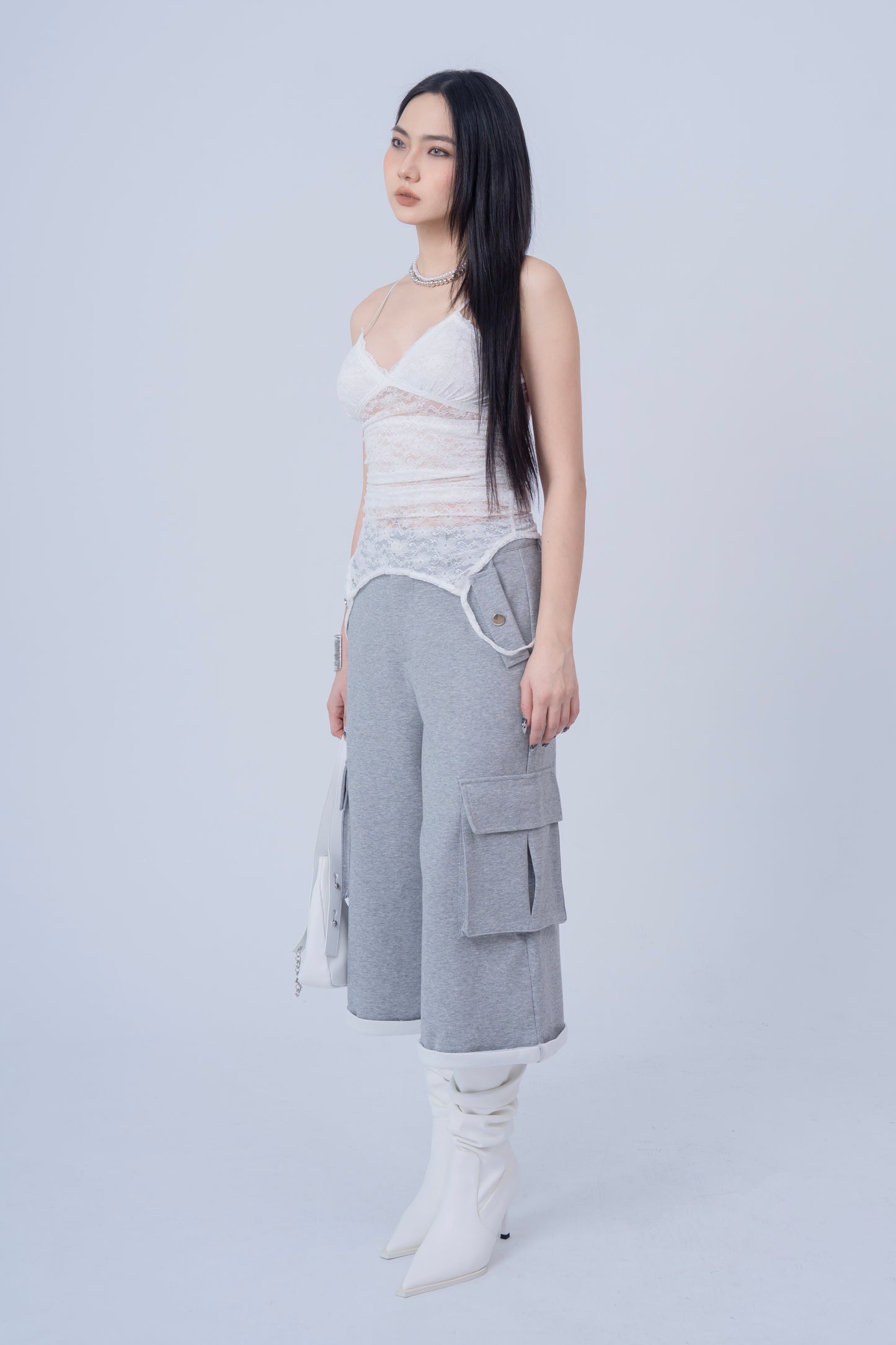Mesh Lace Top - WHITE .