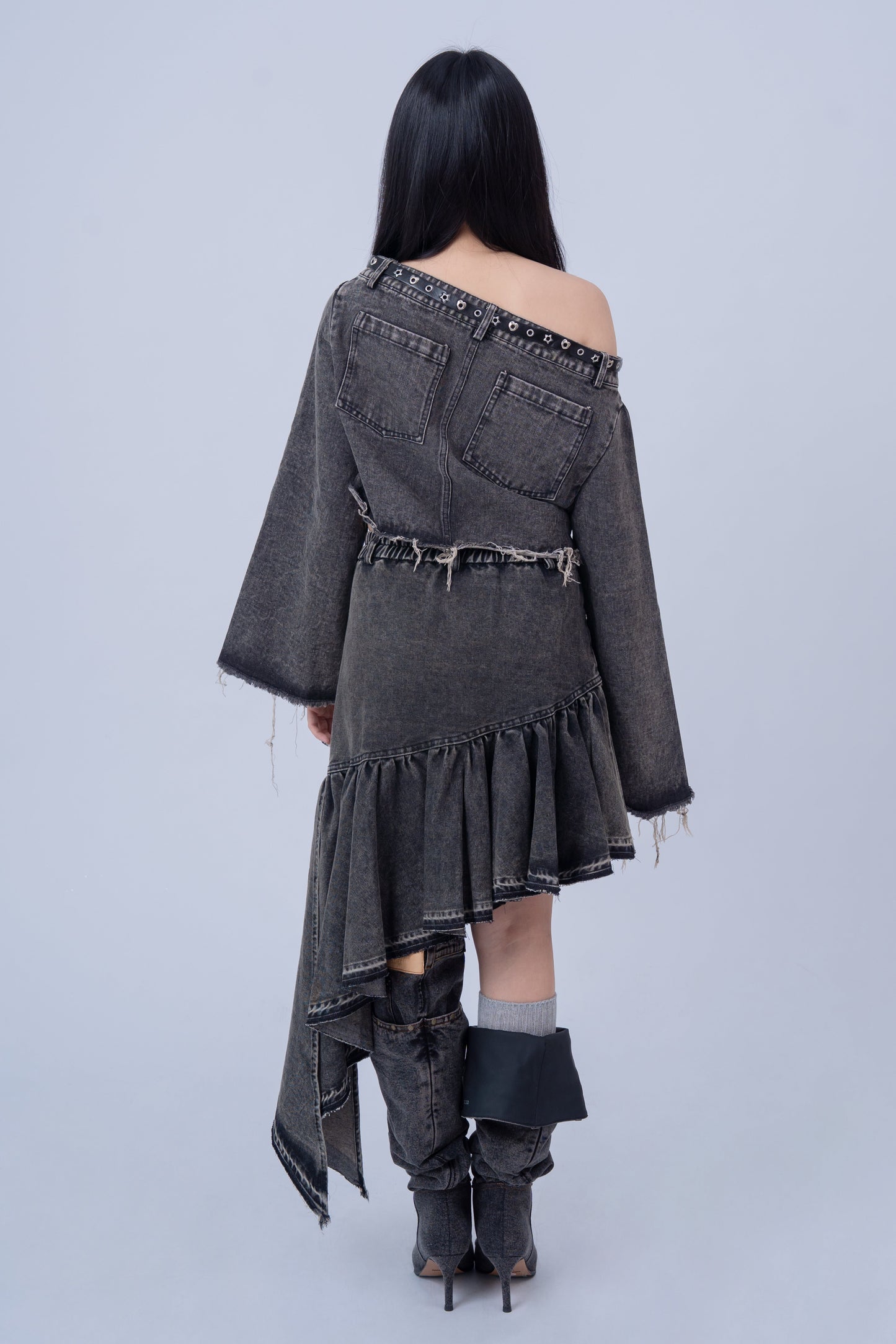 Asymmetrical Denim Skirt .