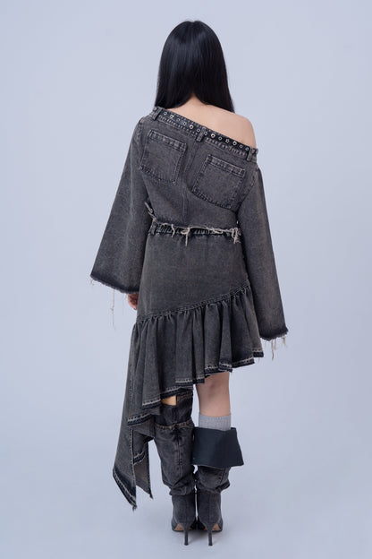 Asymmetrical Denim Skirt .