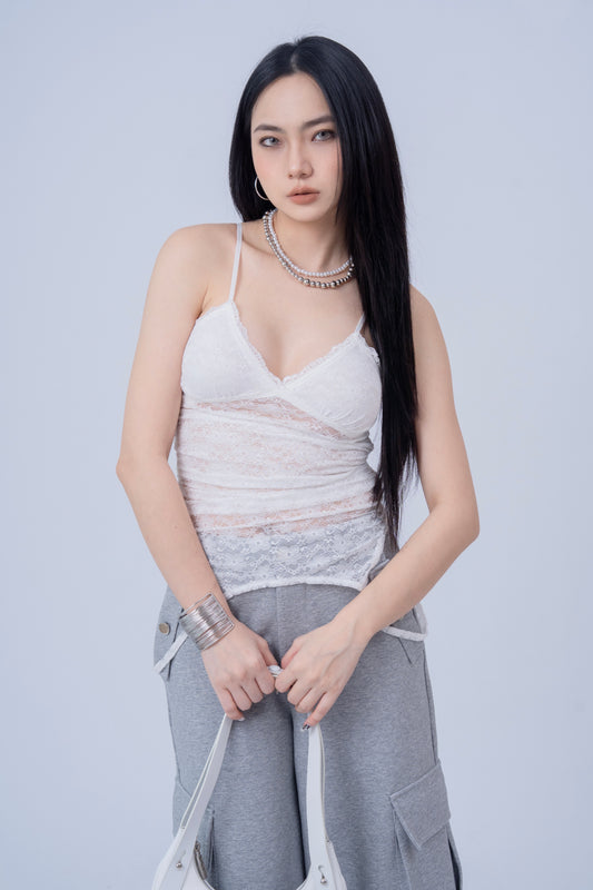 Mesh Lace Top - WHITE .