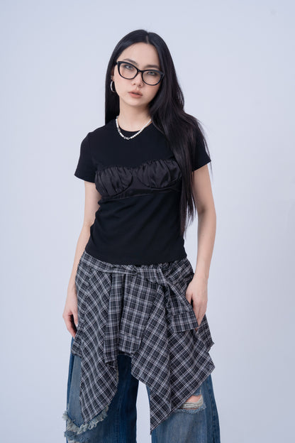 Pleated Acetate Short Sleeve Top .