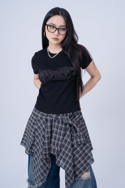 Pleated Acetate Short Sleeve Top .