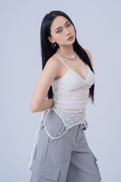 Mesh Lace Top - WHITE .
