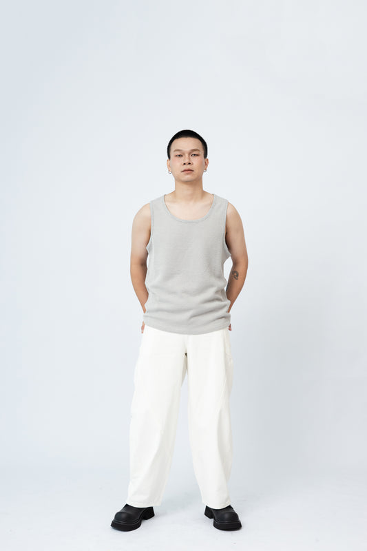 Knitted Sleeveless Tank Top - GREY .