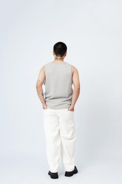 Knitted Sleeveless Tank Top - GREY .