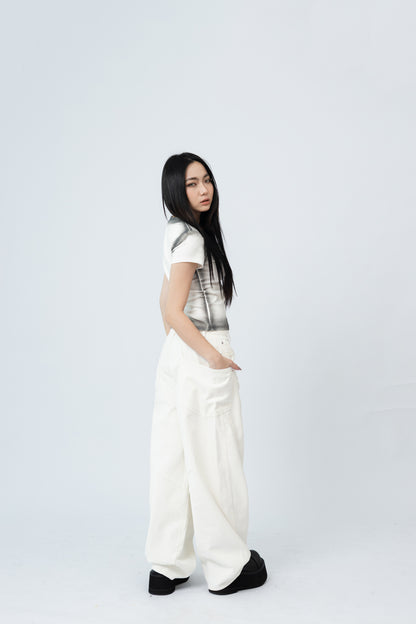 Spray Painted Top - WHITE .
