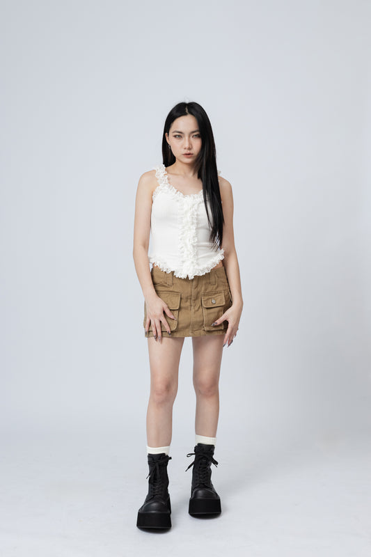 Ruffles Cami Top - WHITE .