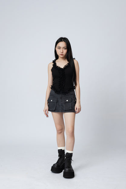 Ruffles Cami Top - BLACK .