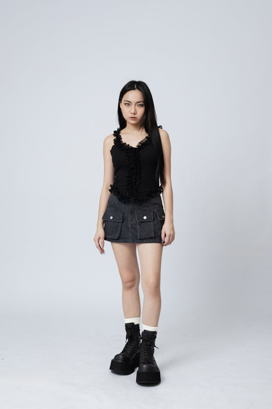 Ruffles Cami Top - BLACK .