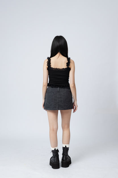 Ruffles Cami Top - BLACK .