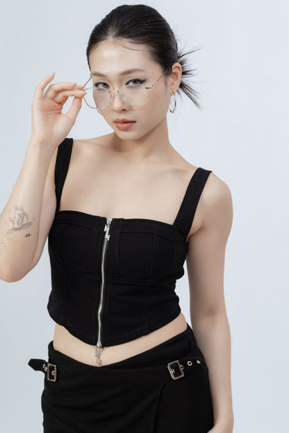Zip Up Crop Tank Top .