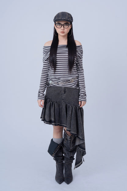 Asymmetrical Denim Skirt .