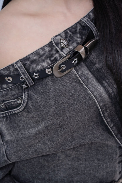 Denim Shirt with Slanted Collar .