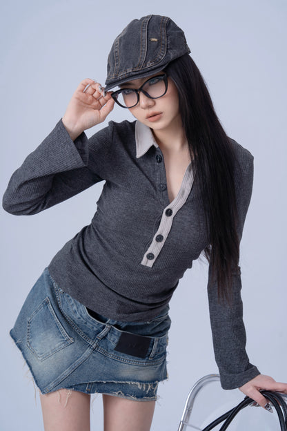 V Neck Knit Top .