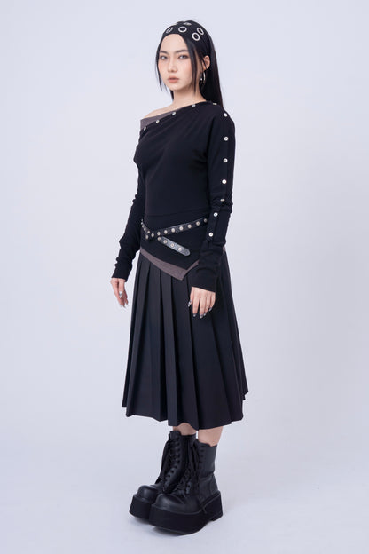 Asymmetric-Shoulder Long Sleeve Top .