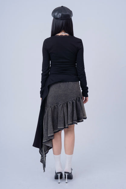 Asymmetric Long Sleeve Top with Lace Pattern .