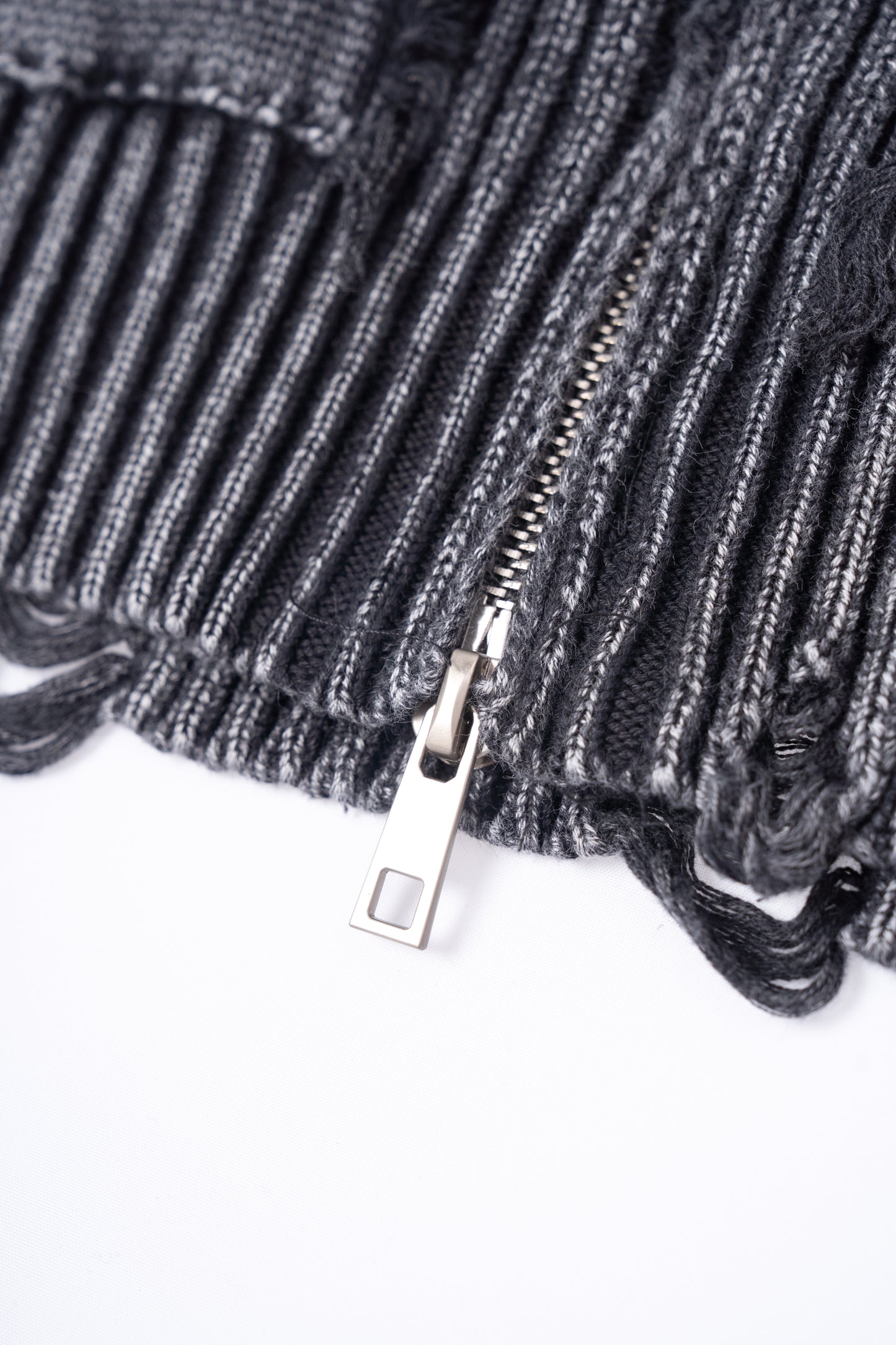 Distressed Zip Up Knit Cardigan .