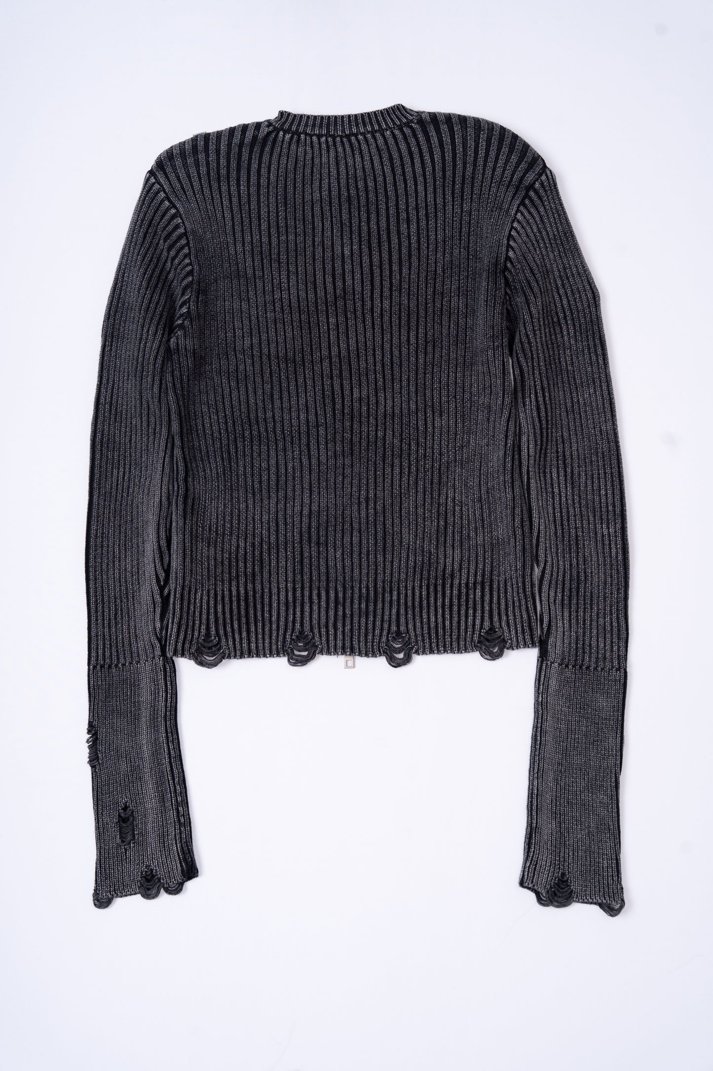 Distressed Zip Up Knit Cardigan .