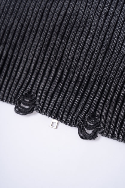 Distressed Zip Up Knit Cardigan .