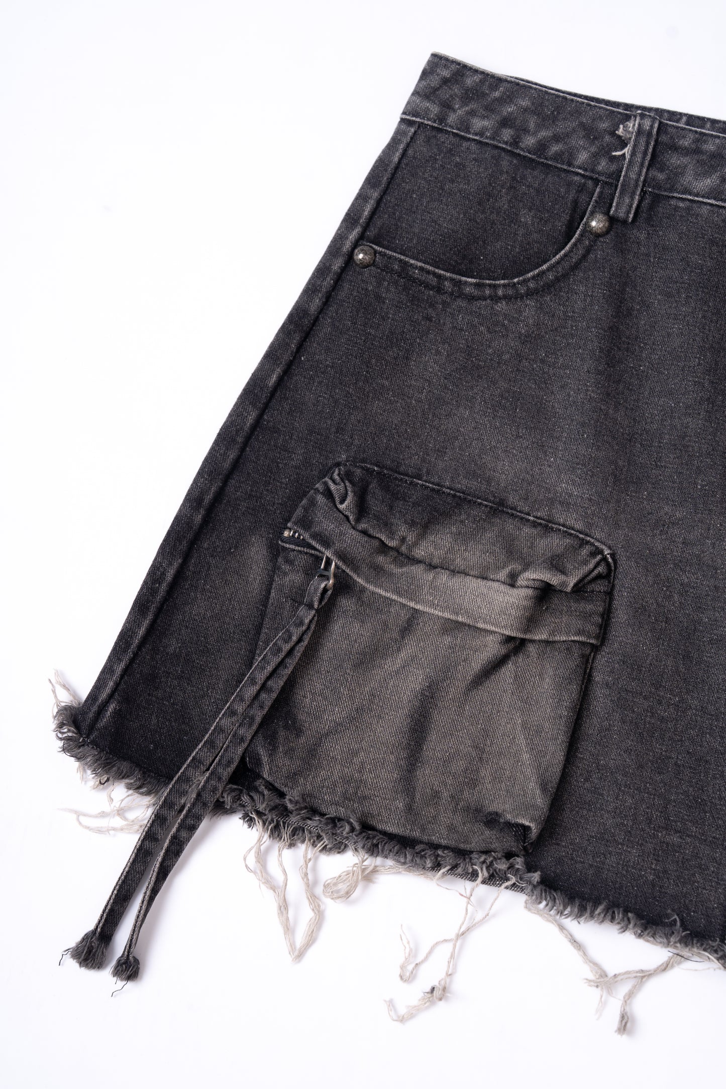 Washed Denim Skirt with Multi Pockets .