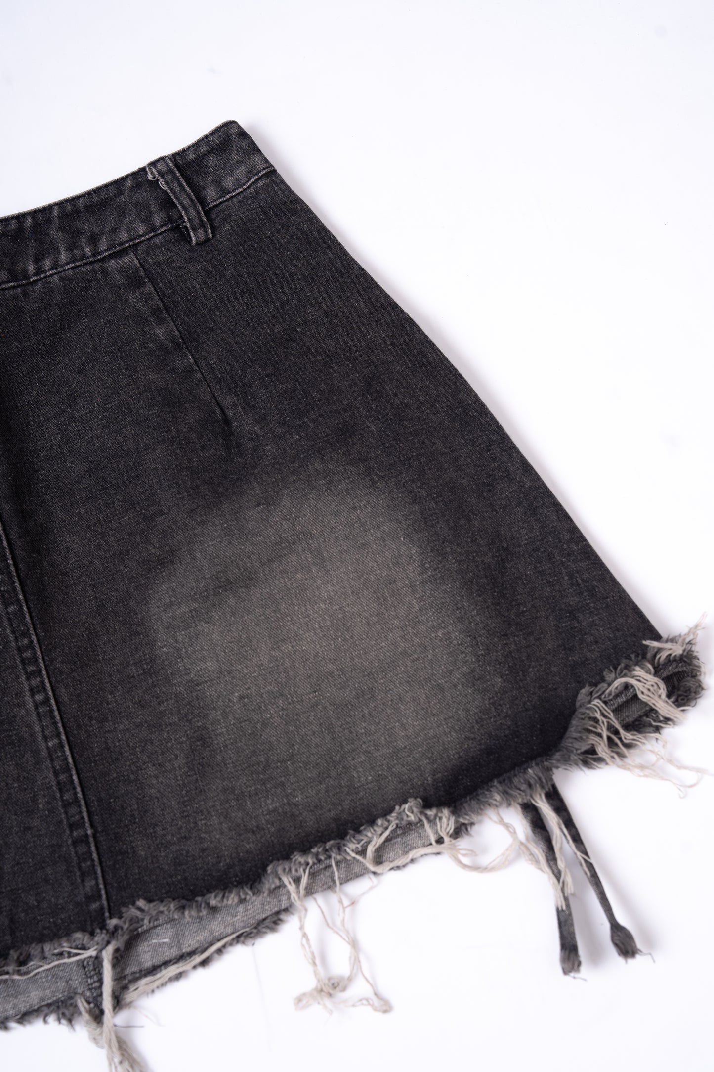 Washed Denim Skirt with Multi Pockets .