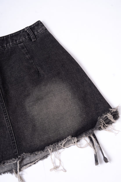 Washed Denim Skirt with Multi Pockets .