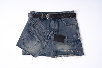 Asymmetrical Offset Seam Mini Skirt .