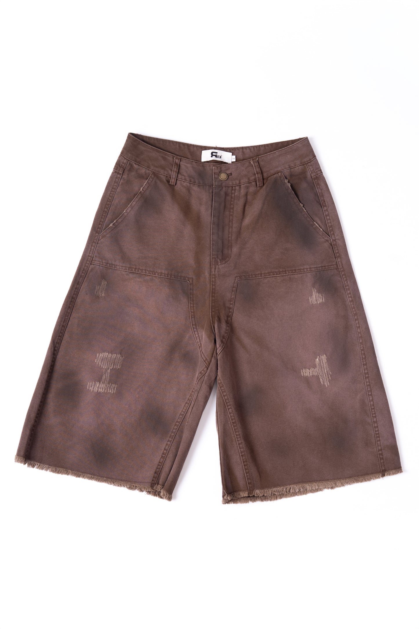 Red Brownish Washed Denim 7inch Shorts .