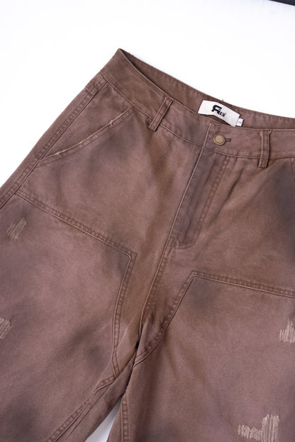 Red Brownish Washed Denim 7inch Shorts .