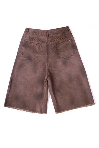 Red Brownish Washed Denim 7inch Shorts .