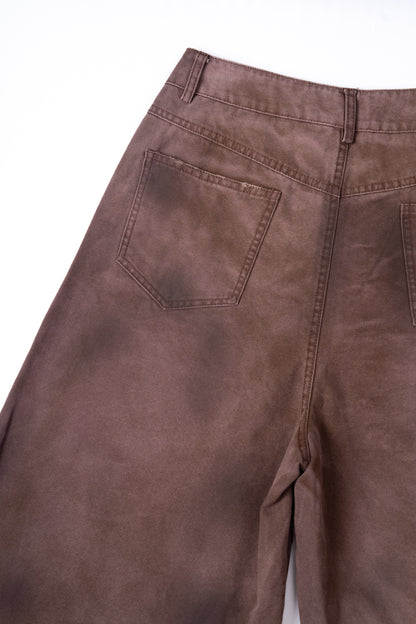 Red Brownish Washed Denim 7inch Shorts .