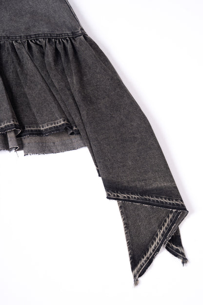 Asymmetrical Denim Skirt .