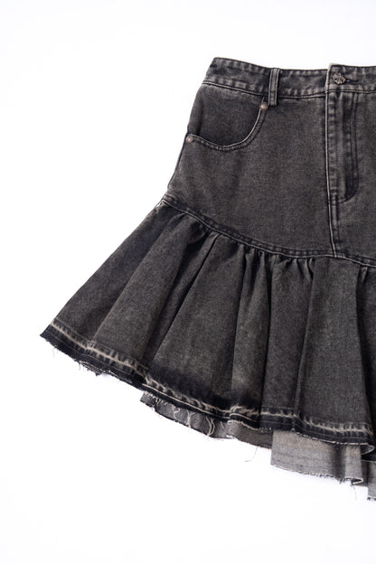 Asymmetrical Denim Skirt .